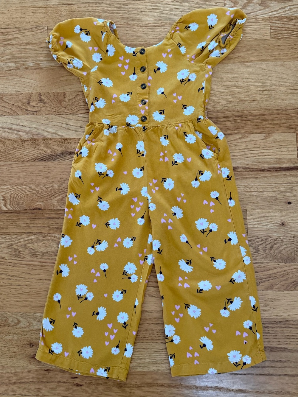 Cat & Jack Mustard Floral Puff-Sleeve Jumpsuit